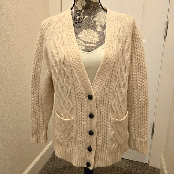Re/Done 50s Fisherman Cardigan Sweater Wool Cable Knit Cream Women's Medium - Picture 1 of 16